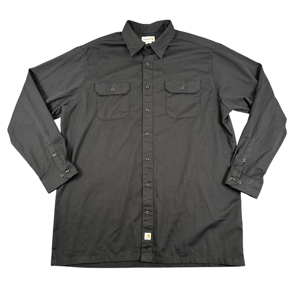 Carhartt Mens Twill Work Shirt 2XL Tall Black Button Down Long Sleeve S224